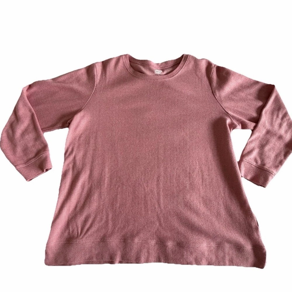 Lands' End Sweater Womens XL Pink Herringbone Knit Crewneck Pullover Preppy